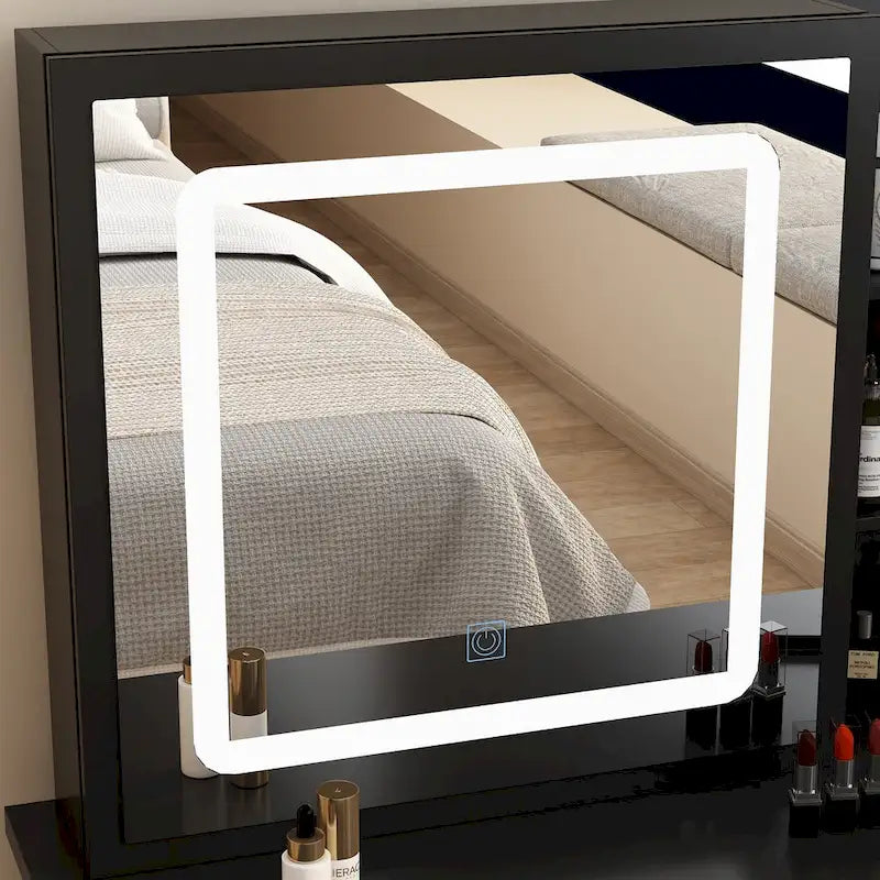 Coiffeuse avec miroir lumineux tricolore et tabouret - N/A