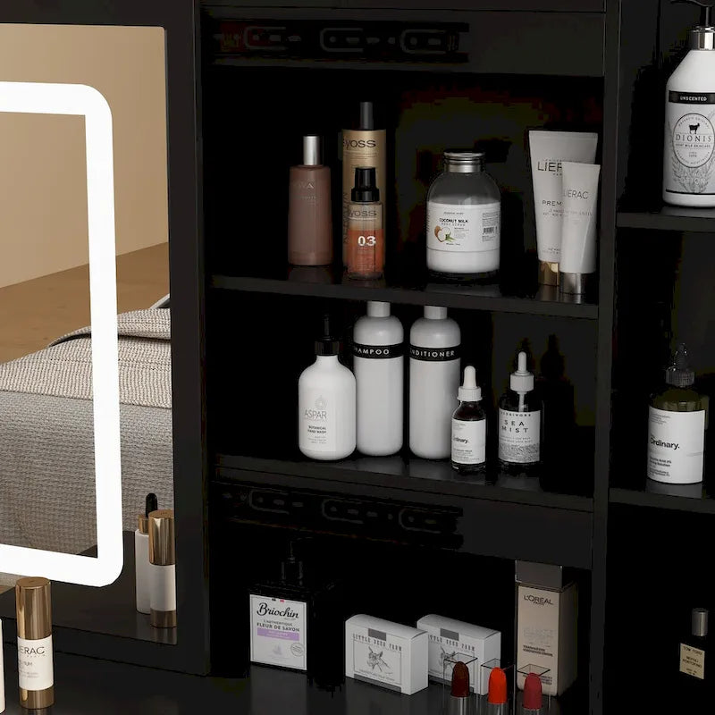 Coiffeuse avec miroir lumineux tricolore et tabouret - N/A
