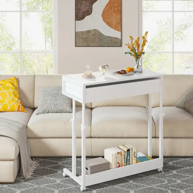 Table d'appoint réglable Bureau portable avec tiroirs et roulettes pour bureau à domicile