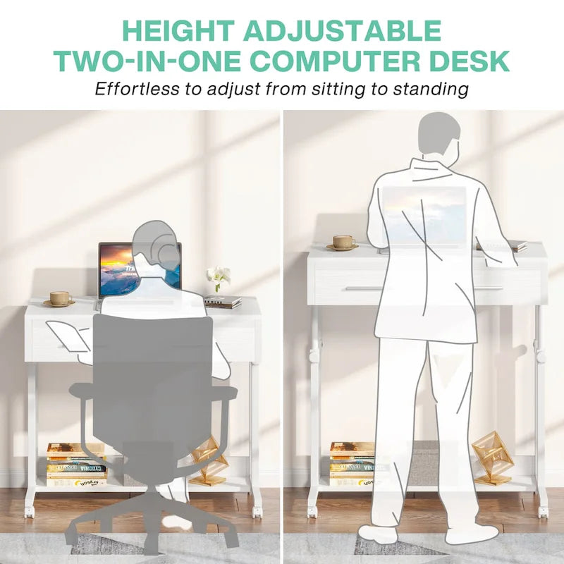 Table d'appoint réglable Bureau portable avec tiroirs et roulettes pour bureau à domicile