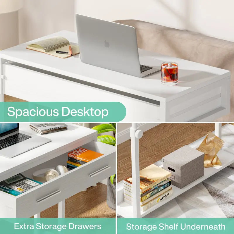 Table d'appoint réglable Bureau portable avec tiroirs et roulettes pour bureau à domicile