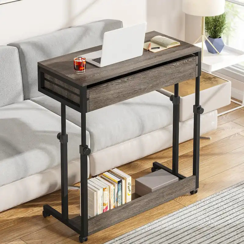 Table d'appoint réglable Bureau portable avec tiroirs et roulettes pour bureau à domicile