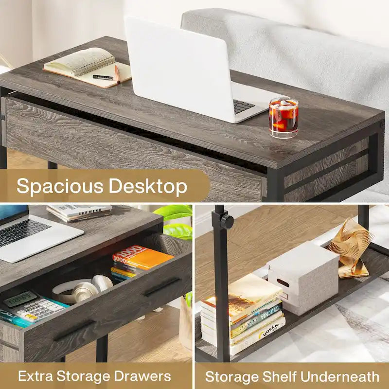 Table d'appoint réglable Bureau portable avec tiroirs et roulettes pour bureau à domicile