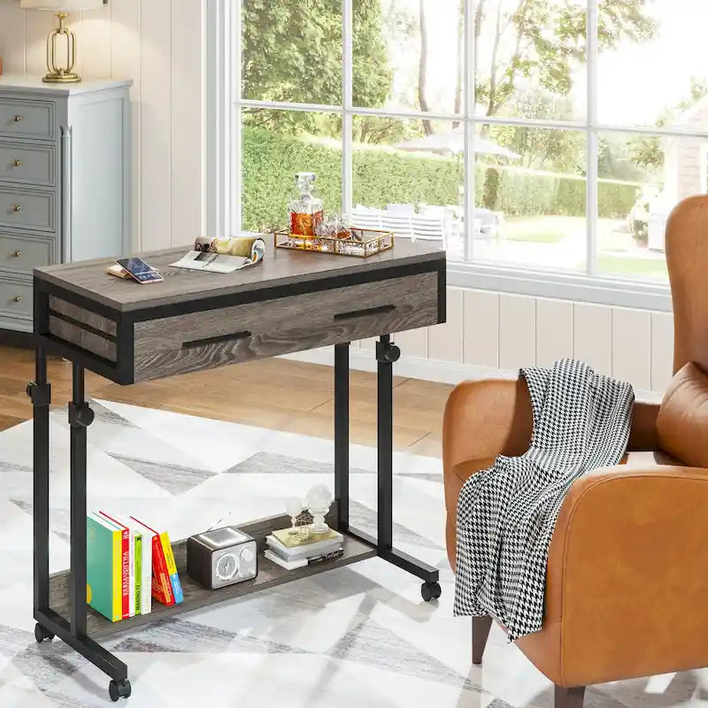 Table d'appoint réglable Bureau portable avec tiroirs et roulettes pour bureau à domicile