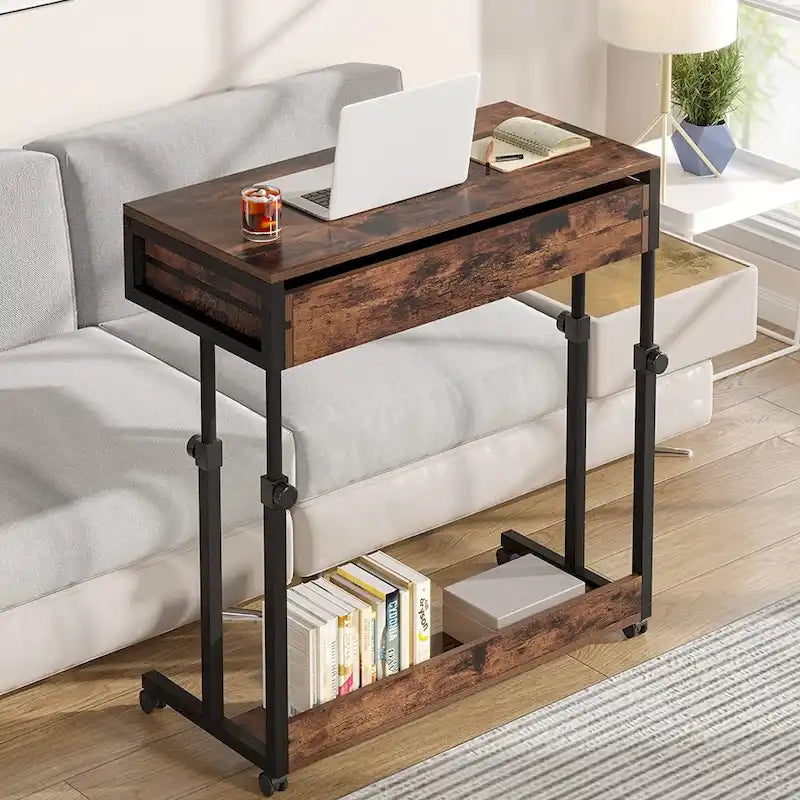 Table d'appoint réglable Bureau portable avec tiroirs et roulettes pour bureau à domicile