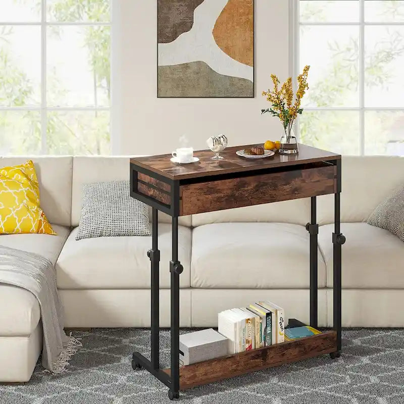 Table d'appoint réglable Bureau portable avec tiroirs et roulettes pour bureau à domicile