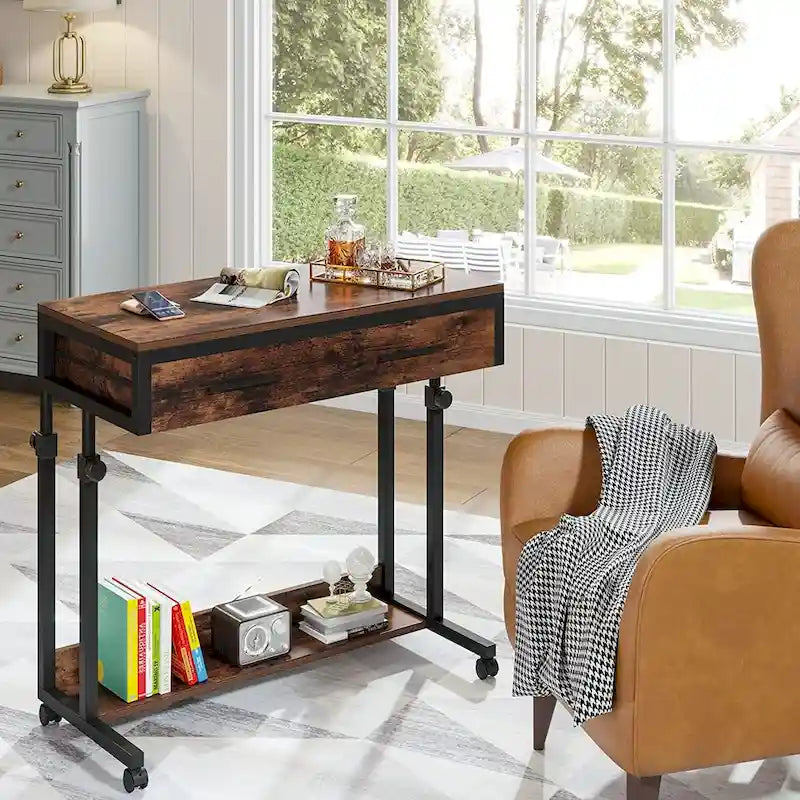 Table d'appoint réglable Bureau portable avec tiroirs et roulettes pour bureau à domicile
