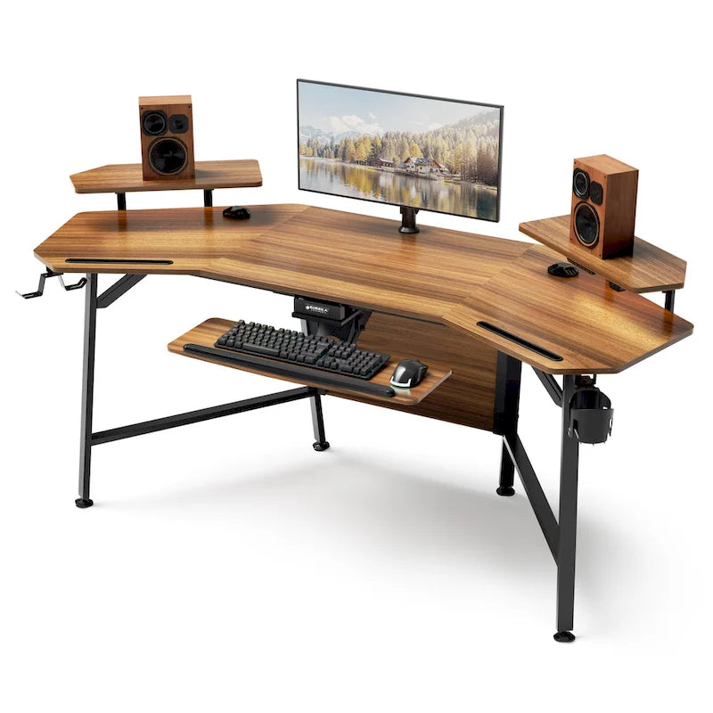Grand bureau de jeu noir de 72 pouces avec tiroir de clavier, multifonctionnel