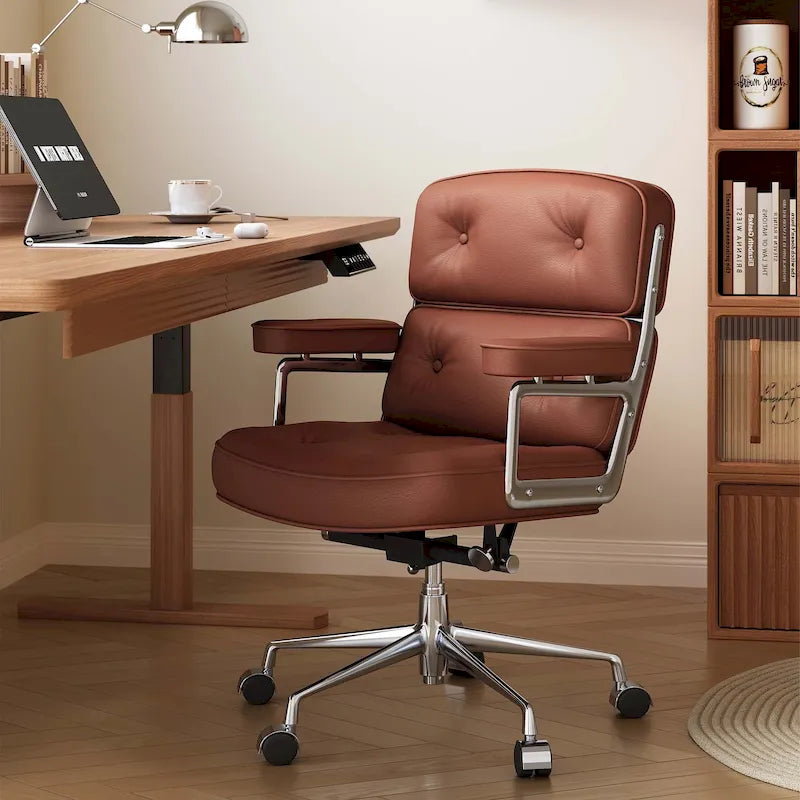 Chaise de bureau ergonomique en cuir avec support lombaire réglable en hauteur Lobby