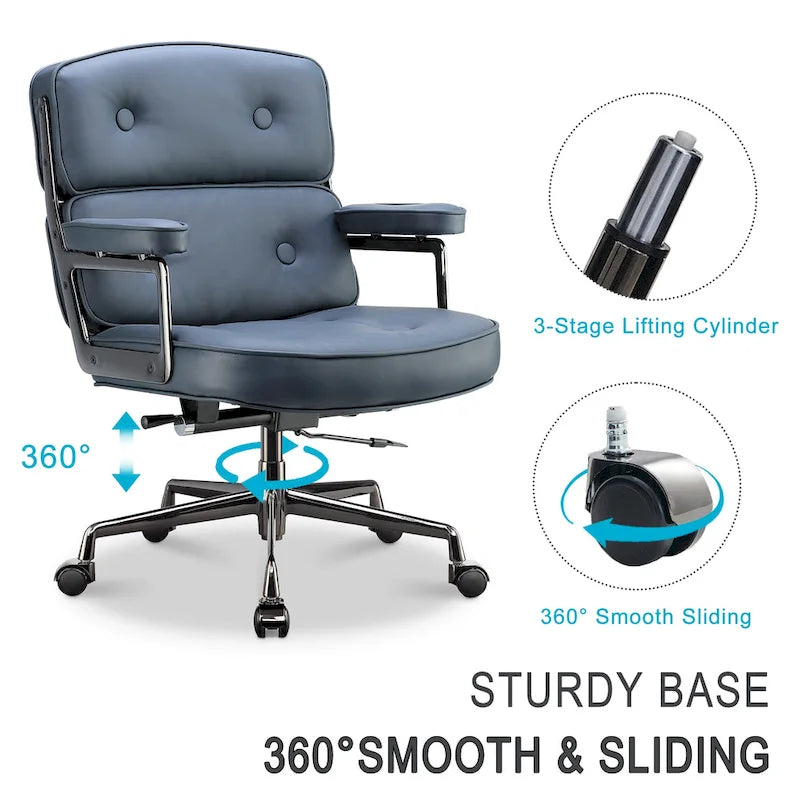 Chaise de bureau ergonomique en cuir avec support lombaire réglable en hauteur Lobby