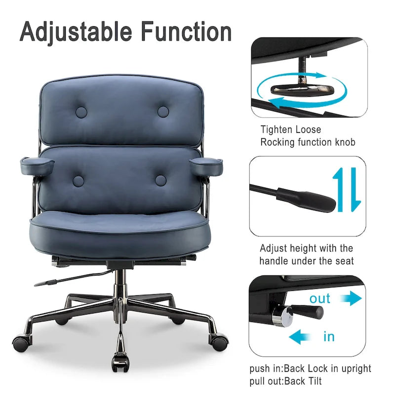 Chaise de bureau ergonomique en cuir avec support lombaire réglable en hauteur Lobby