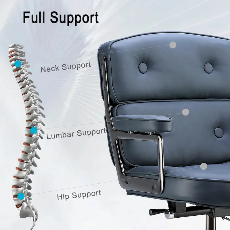 Chaise de bureau ergonomique en cuir avec support lombaire réglable en hauteur Lobby