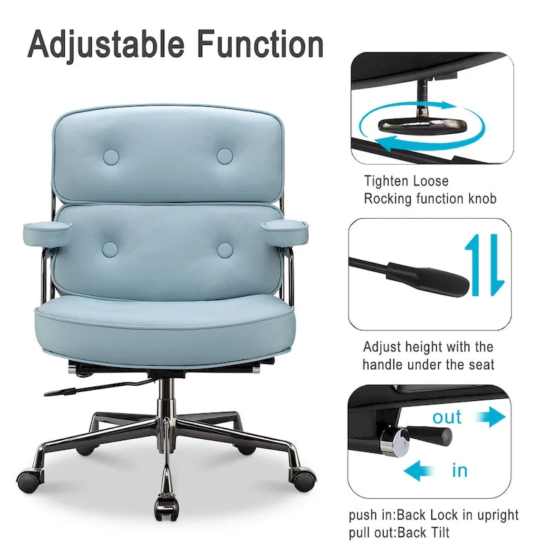 Chaise de bureau ergonomique en cuir avec support lombaire réglable en hauteur Lobby