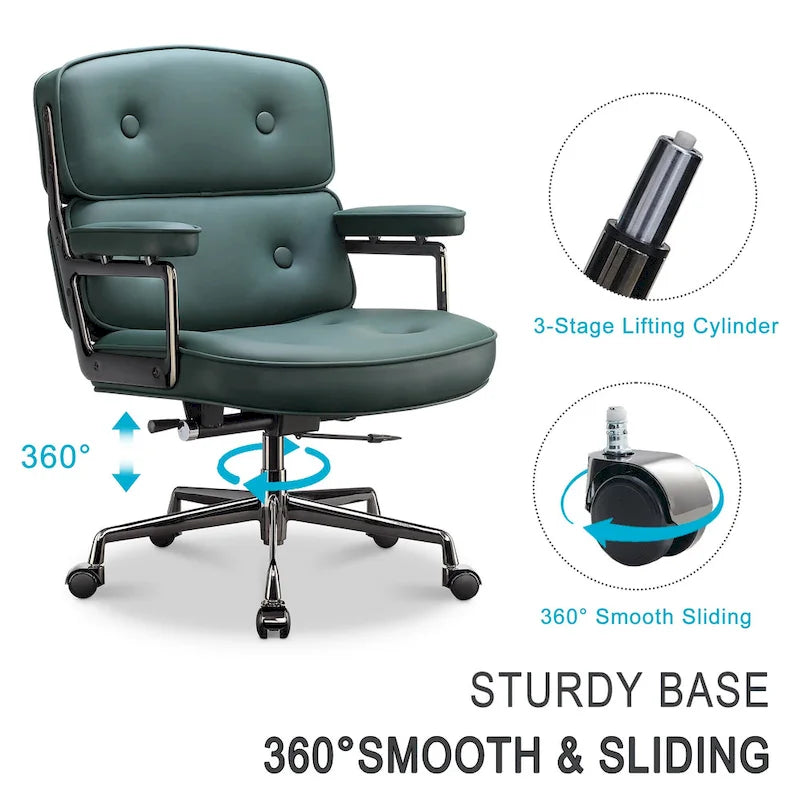 Chaise de bureau ergonomique en cuir avec support lombaire réglable en hauteur Lobby