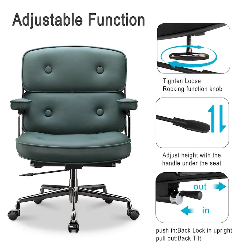 Chaise de bureau ergonomique en cuir avec support lombaire réglable en hauteur Lobby