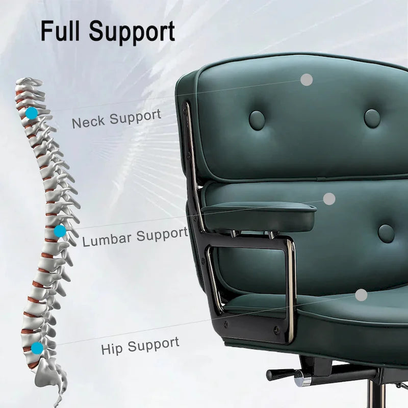 Chaise de bureau ergonomique en cuir avec support lombaire réglable en hauteur Lobby