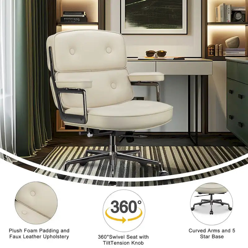 Chaise de bureau ergonomique en cuir avec support lombaire réglable en hauteur Lobby