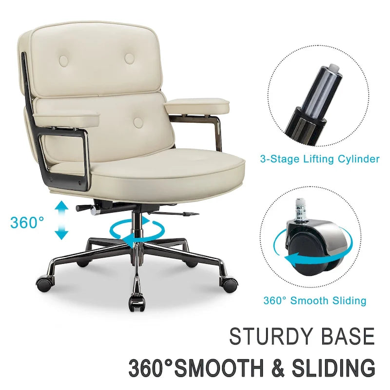 Chaise de bureau ergonomique en cuir avec support lombaire réglable en hauteur Lobby