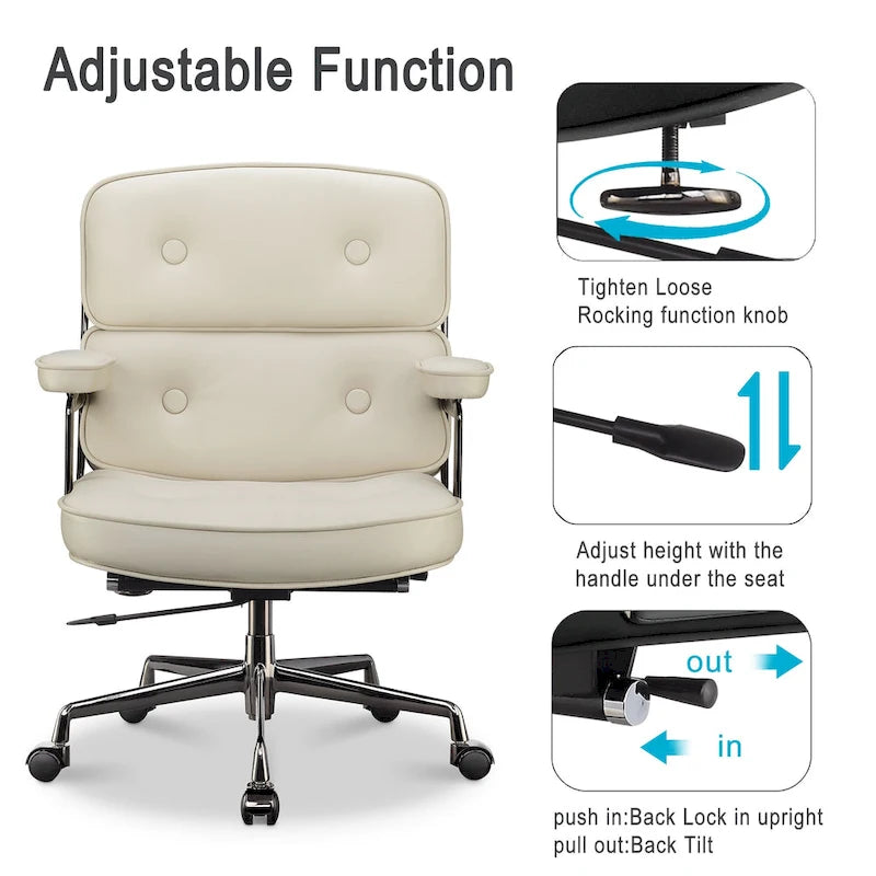 Chaise de bureau ergonomique en cuir avec support lombaire réglable en hauteur Lobby