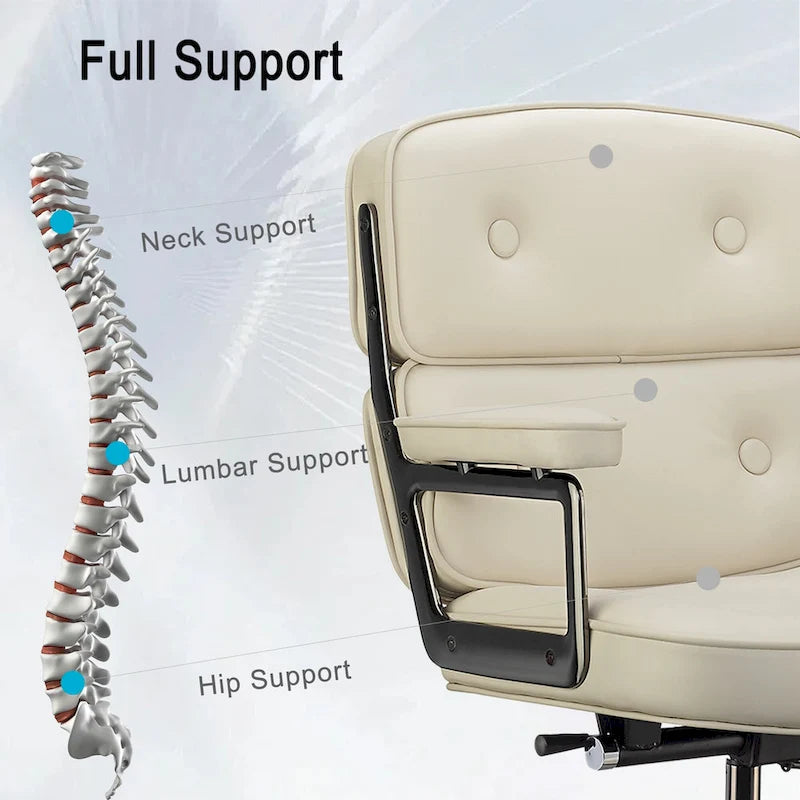 Chaise de bureau ergonomique en cuir avec support lombaire réglable en hauteur Lobby