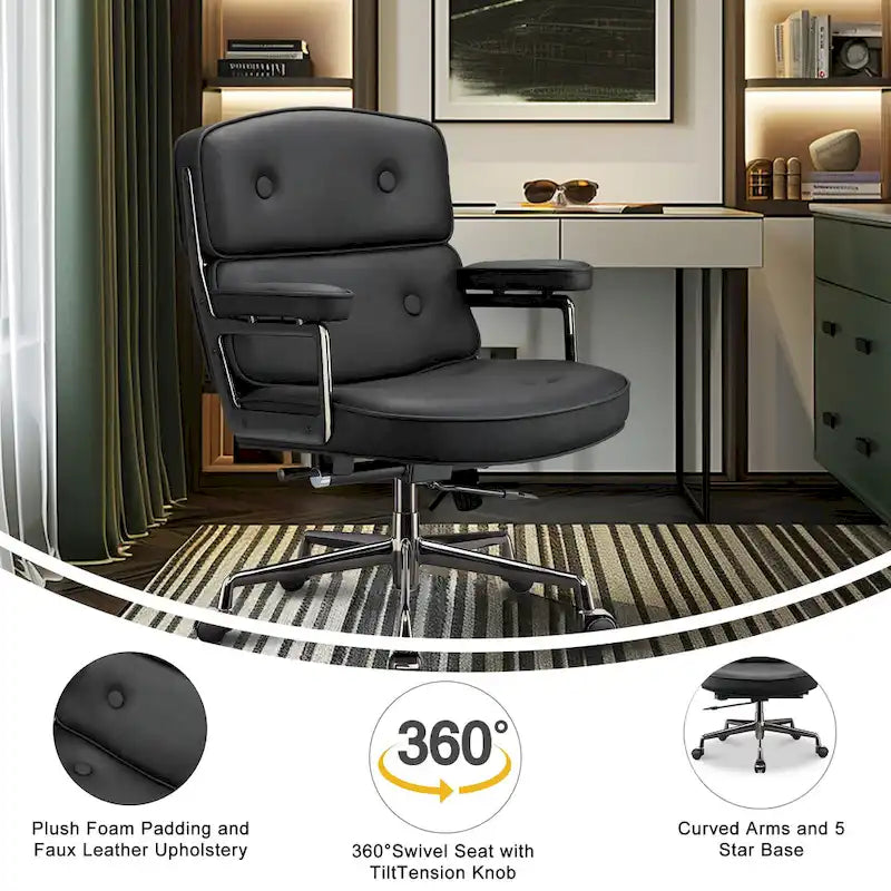 Chaise de bureau ergonomique en cuir avec support lombaire réglable en hauteur Lobby