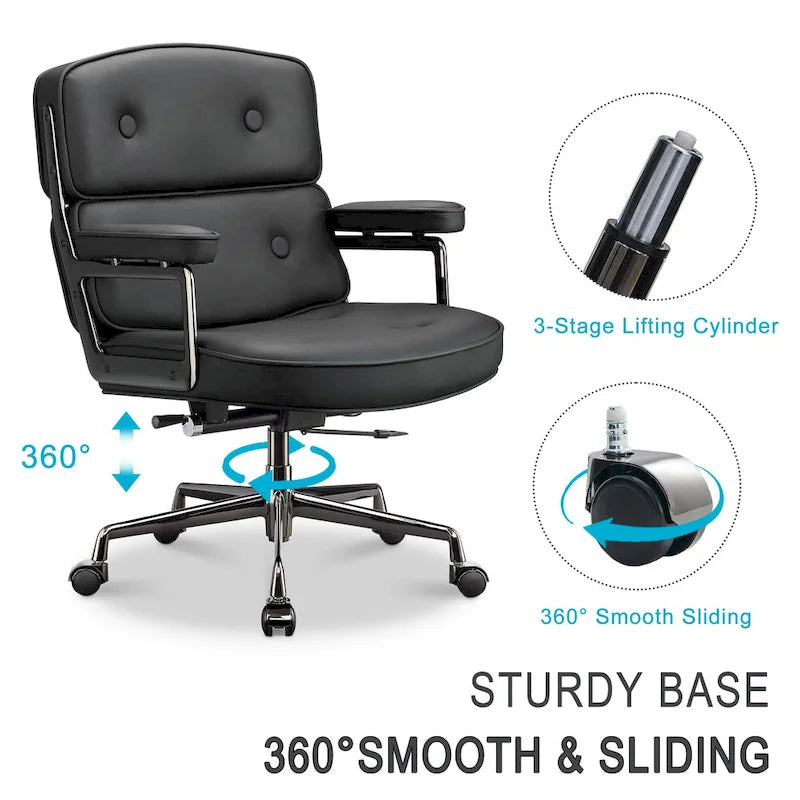Chaise de bureau ergonomique en cuir avec support lombaire réglable en hauteur Lobby