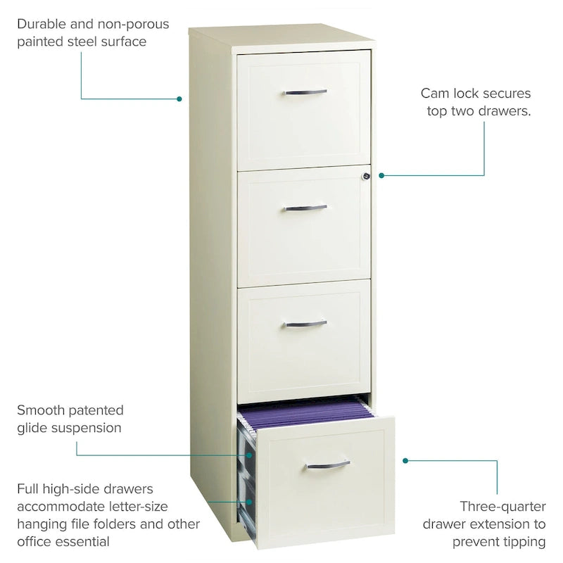 Classeur vertical métallique à 4 tiroirs blanc nacré Space Solutions