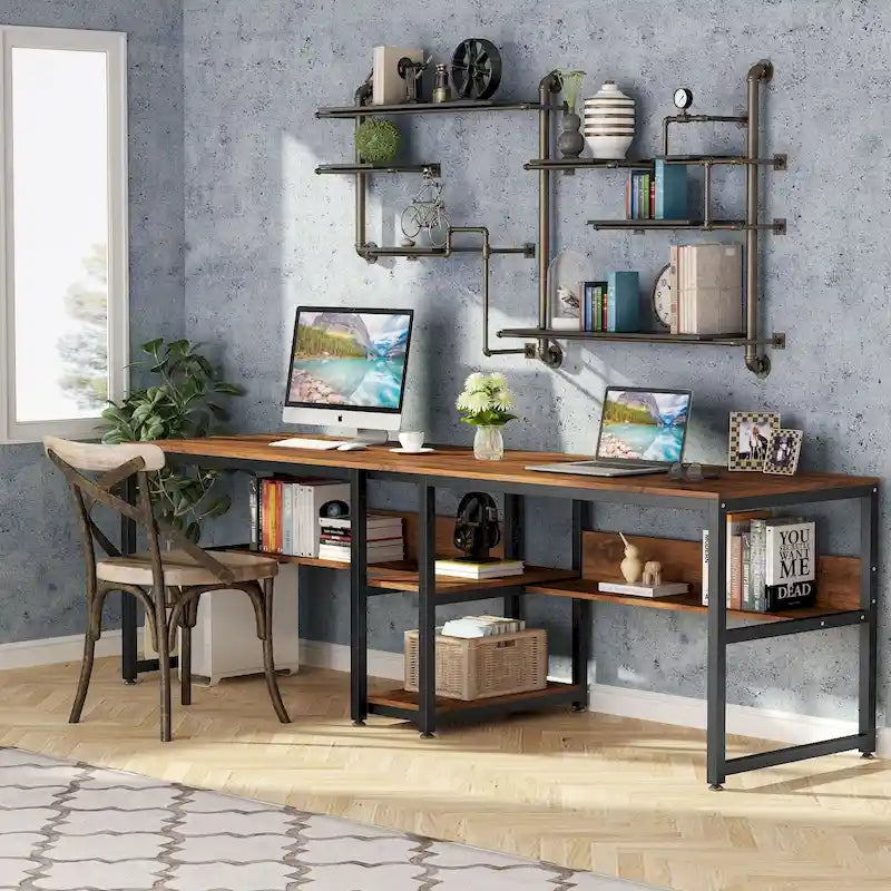 78.7 Bureau deux places, bureau double avec étagère