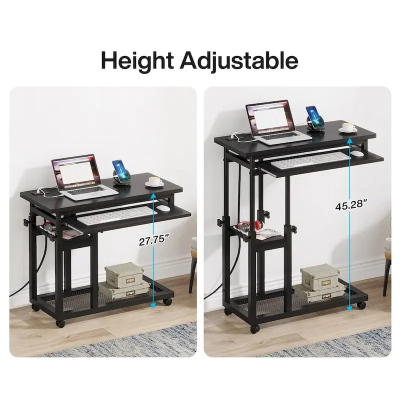 Petite table portable réglable en hauteur, table d'appoint en C avec prise et ports USB