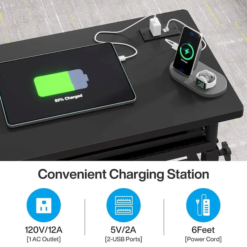 Petite table portable réglable en hauteur, table d'appoint en C avec prise et ports USB