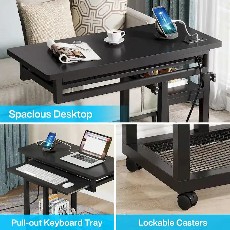 Petite table portable réglable en hauteur, table d'appoint en C avec prise et ports USB
