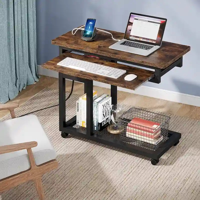 Petite table portable réglable en hauteur, table d'appoint en C avec prise et ports USB