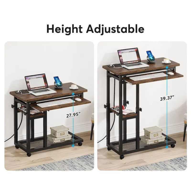 Petite table portable réglable en hauteur, table d'appoint en C avec prise et ports USB