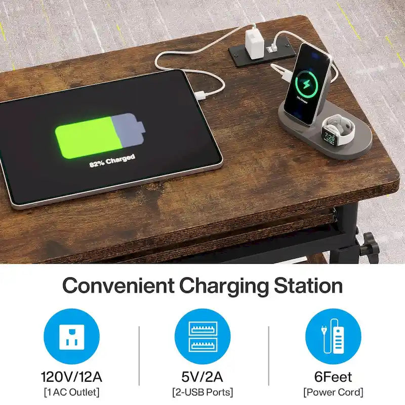 Petite table portable réglable en hauteur, table d'appoint en C avec prise et ports USB