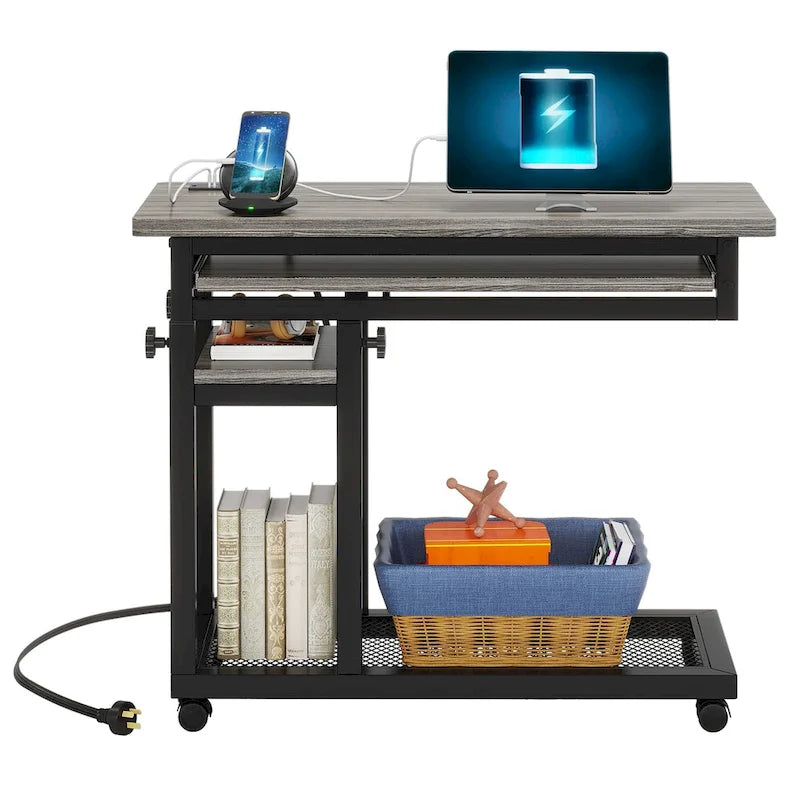 Petite table portable réglable en hauteur, table d'appoint en C avec prise et ports USB