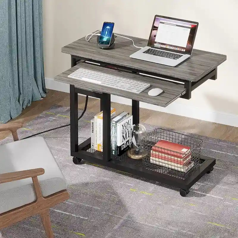 Petite table portable réglable en hauteur, table d'appoint en C avec prise et ports USB