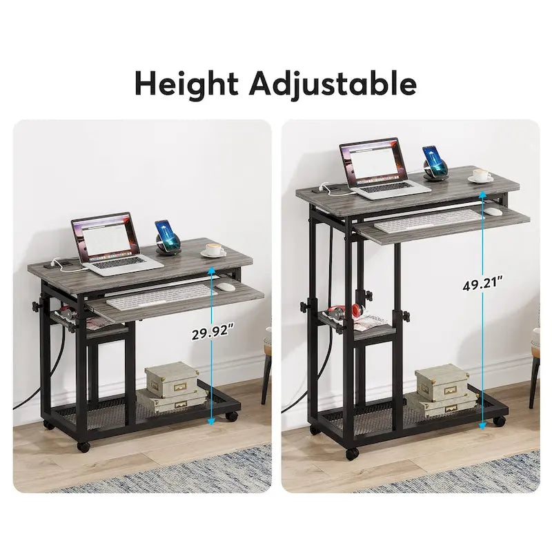 Petite table portable réglable en hauteur, table d'appoint en C avec prise et ports USB