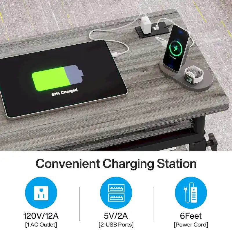 Petite table portable réglable en hauteur, table d'appoint en C avec prise et ports USB