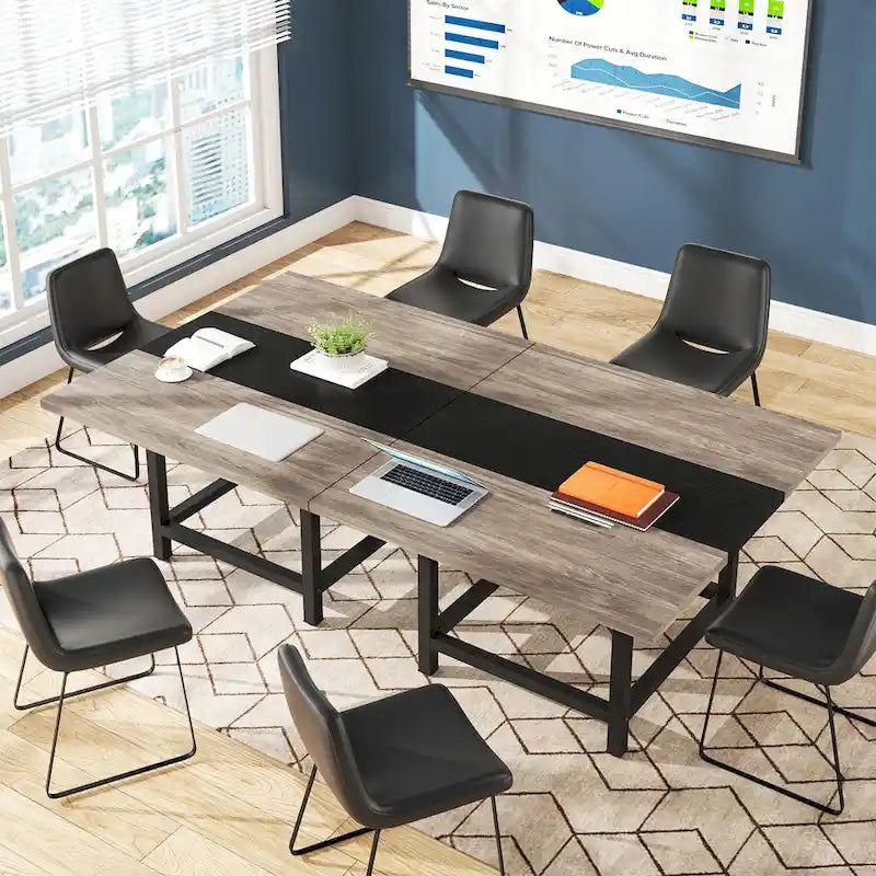 Table de conférence de 2 m (6,5 pi), rectangulaire, 78,74 po L x 39,2 po l x 29,52 po H, 2 pièces séparées - 78,74 po L x 39,2 po l x 29,52 po H