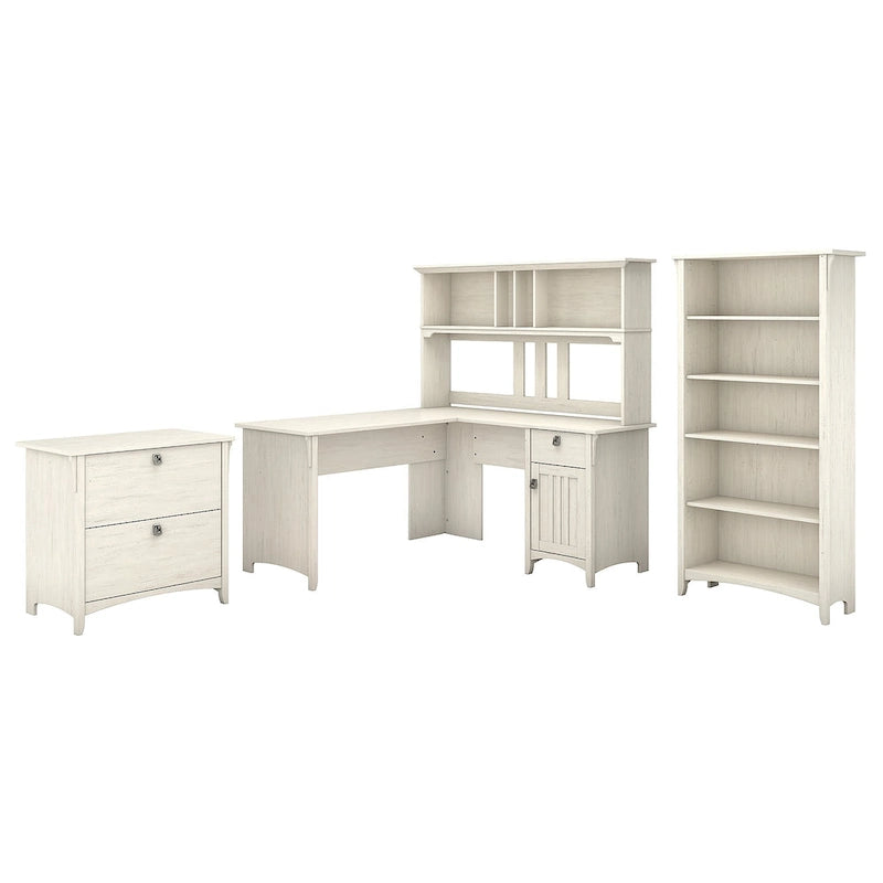 Bureau d'angle en L 60 W Salinas de Bush Furniture avec suite de bureau, blanc antique
