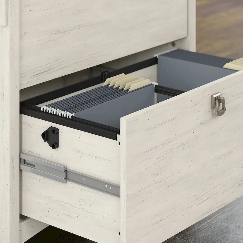 Bureau d'angle en L 60 W Salinas de Bush Furniture avec suite de bureau, blanc antique