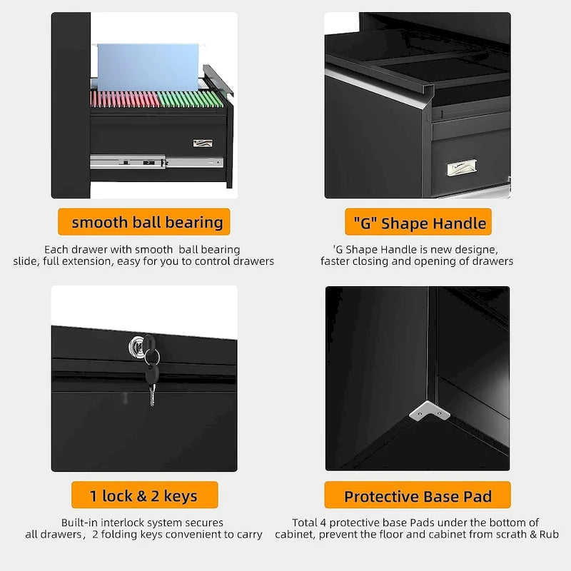 Meuble de classement latéral en métal à 2 tiroirs de 36 W avec serrure