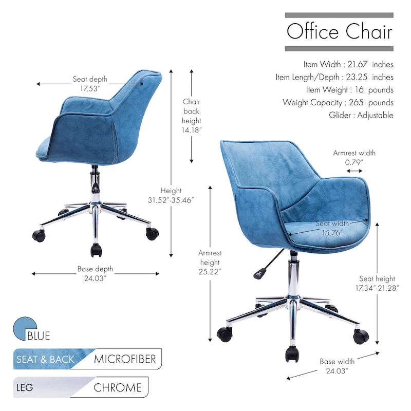 Porthos Home Xen Chaise de bureau réglable, Microfibre, Piètement chromé