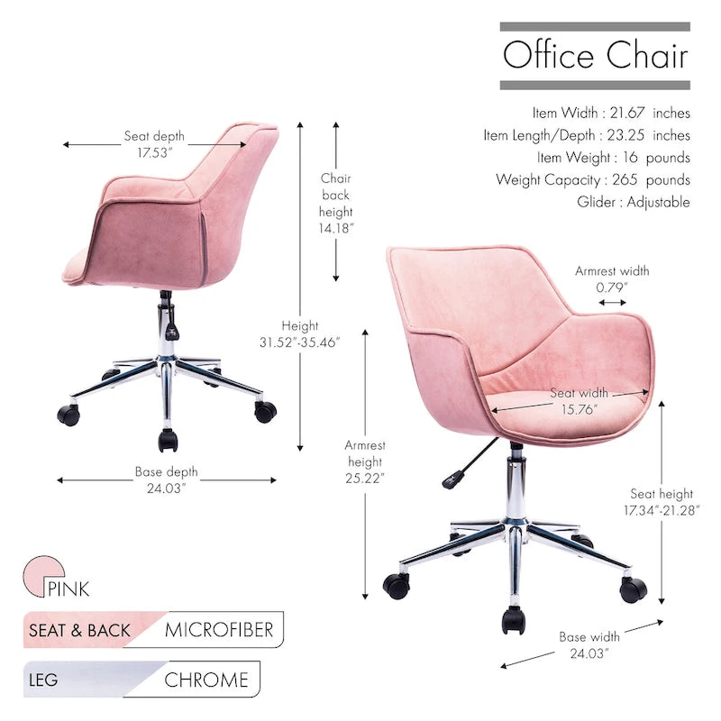 Porthos Home Xen Chaise de bureau réglable, Microfibre, Piètement chromé