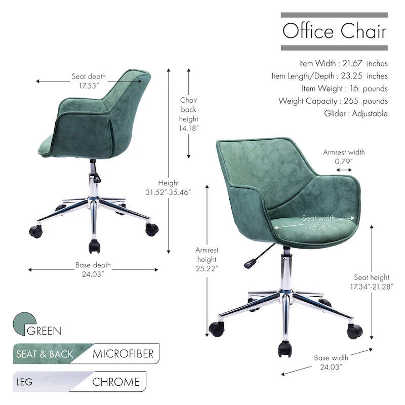 Porthos Home Xen Chaise de bureau réglable, Microfibre, Piètement chromé