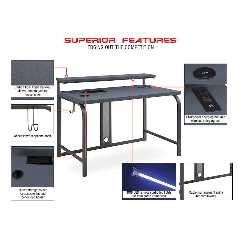 Bureau de gaming contemporain Reload de 48 pouces