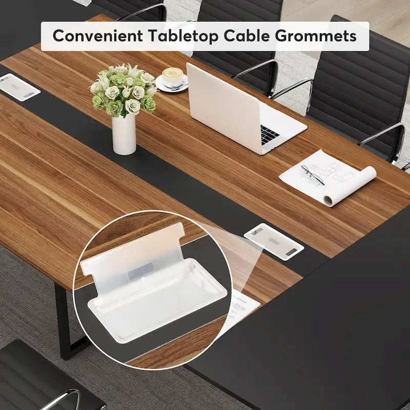 Table de conférence L 94,48 x l 47,24, table de séminaire avec passe-câbles rectangulaire