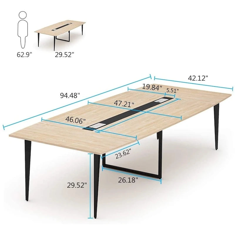 Table de conférence L 94,48 x l 47,24, table de séminaire avec passe-câbles rectangulaire