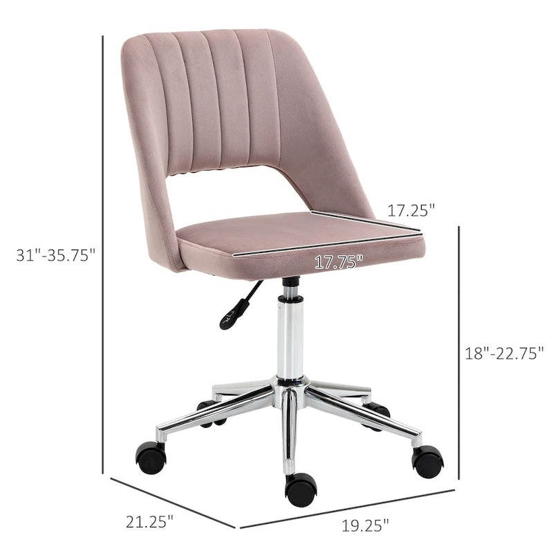 Chaise de bureau moderne Vinsetto à dossier mi-hauteur en tissu velours, chaise de bureau pivotante sans accoudoirs