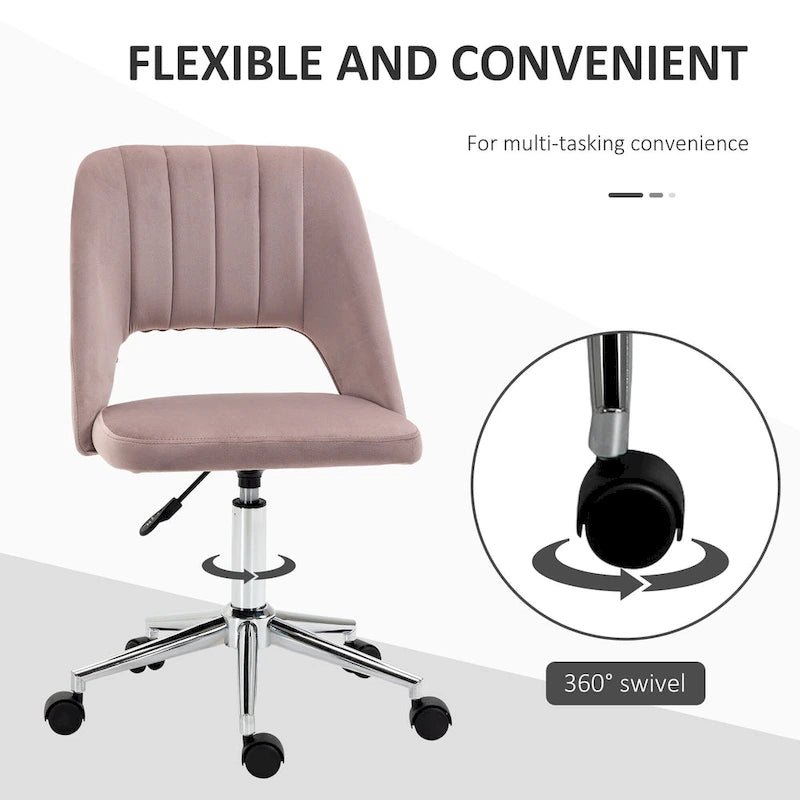 Chaise de bureau moderne Vinsetto à dossier mi-hauteur en tissu velours, chaise de bureau pivotante sans accoudoirs